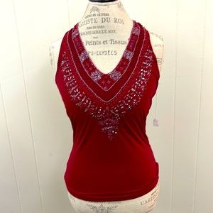 List Collezioni beaded maroon halter top